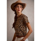 LEOPARD PRINT SHORT SLEEVES SCALLOP RIB KNIT: LEOPARD/BROWN / L