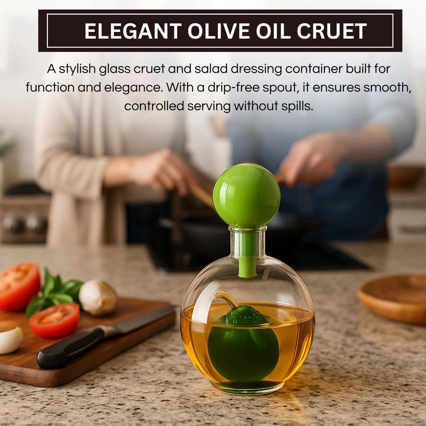 Olive Oil Dispenser Bottle 10oz Glass Cruet with Glass Olive