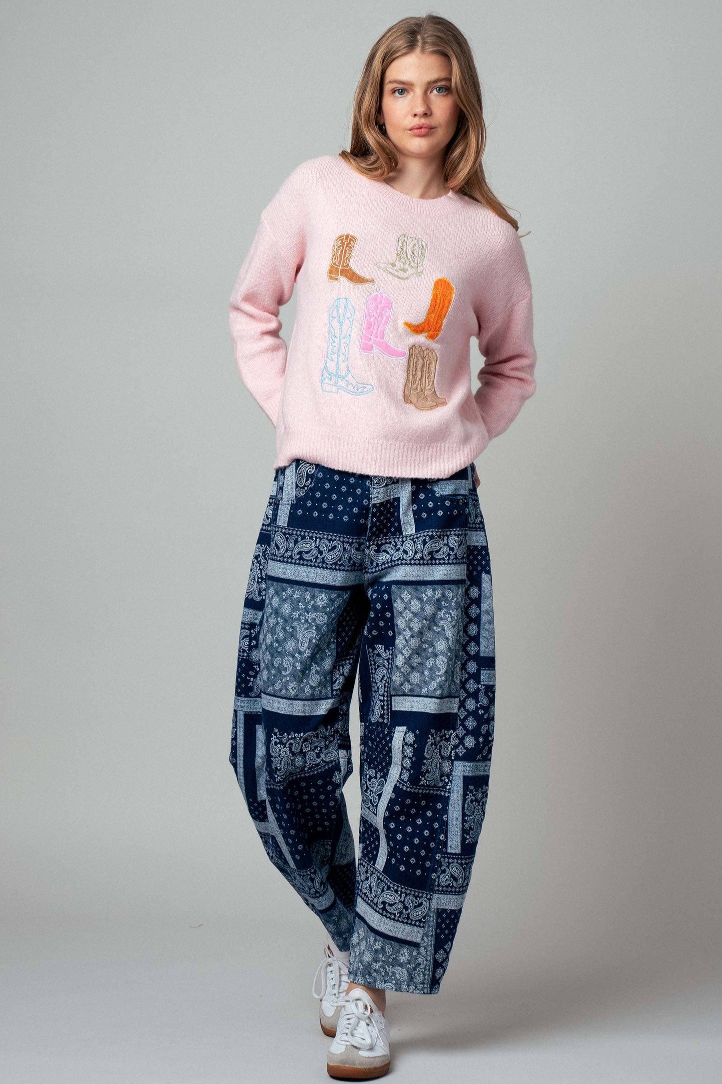 Western Embroidered Cowboy Boot Sweater