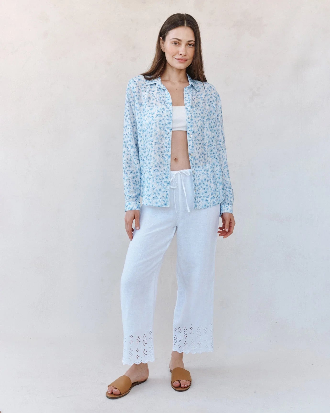 Bella Dahl Button Down Shirt Blue Ditsy