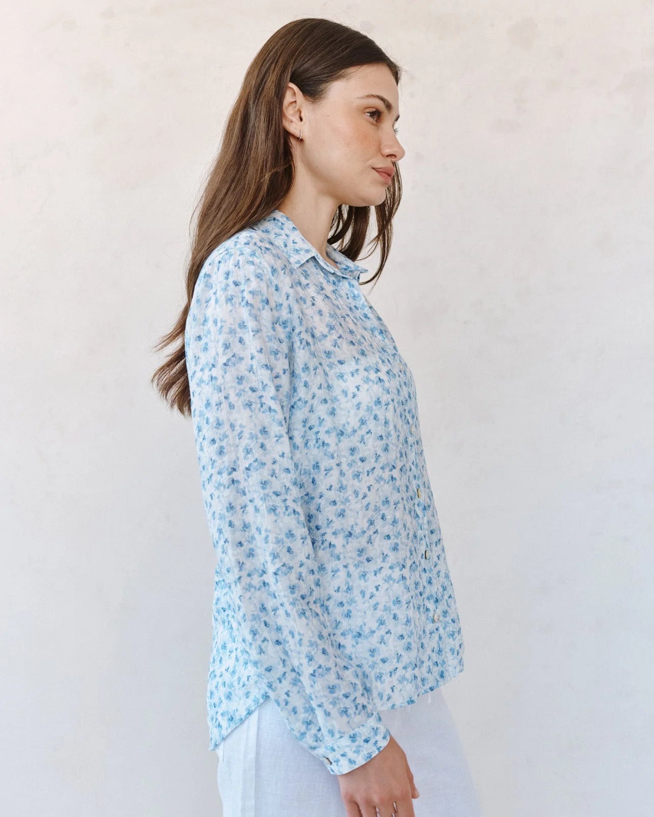 Bella Dahl Button Down Shirt Blue Ditsy