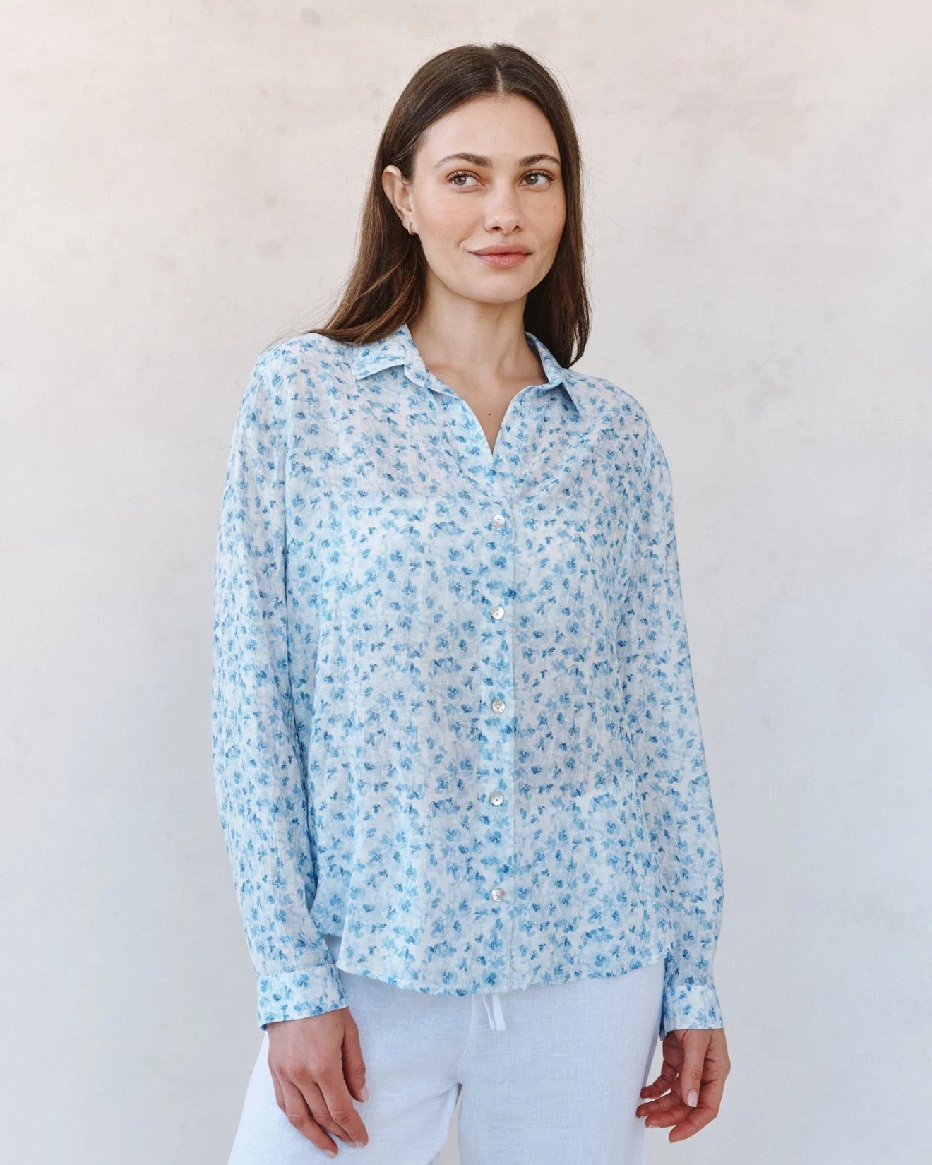 Bella Dahl Button Down Shirt Blue Ditsy