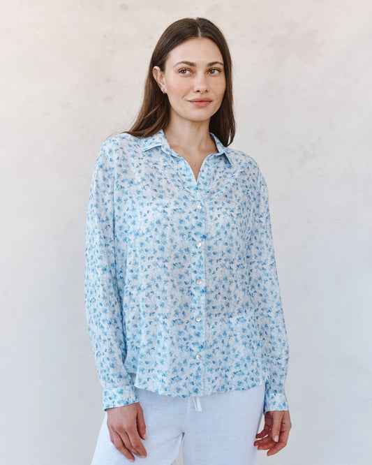 Bella Dahl Button Down Shirt Blue Ditsy