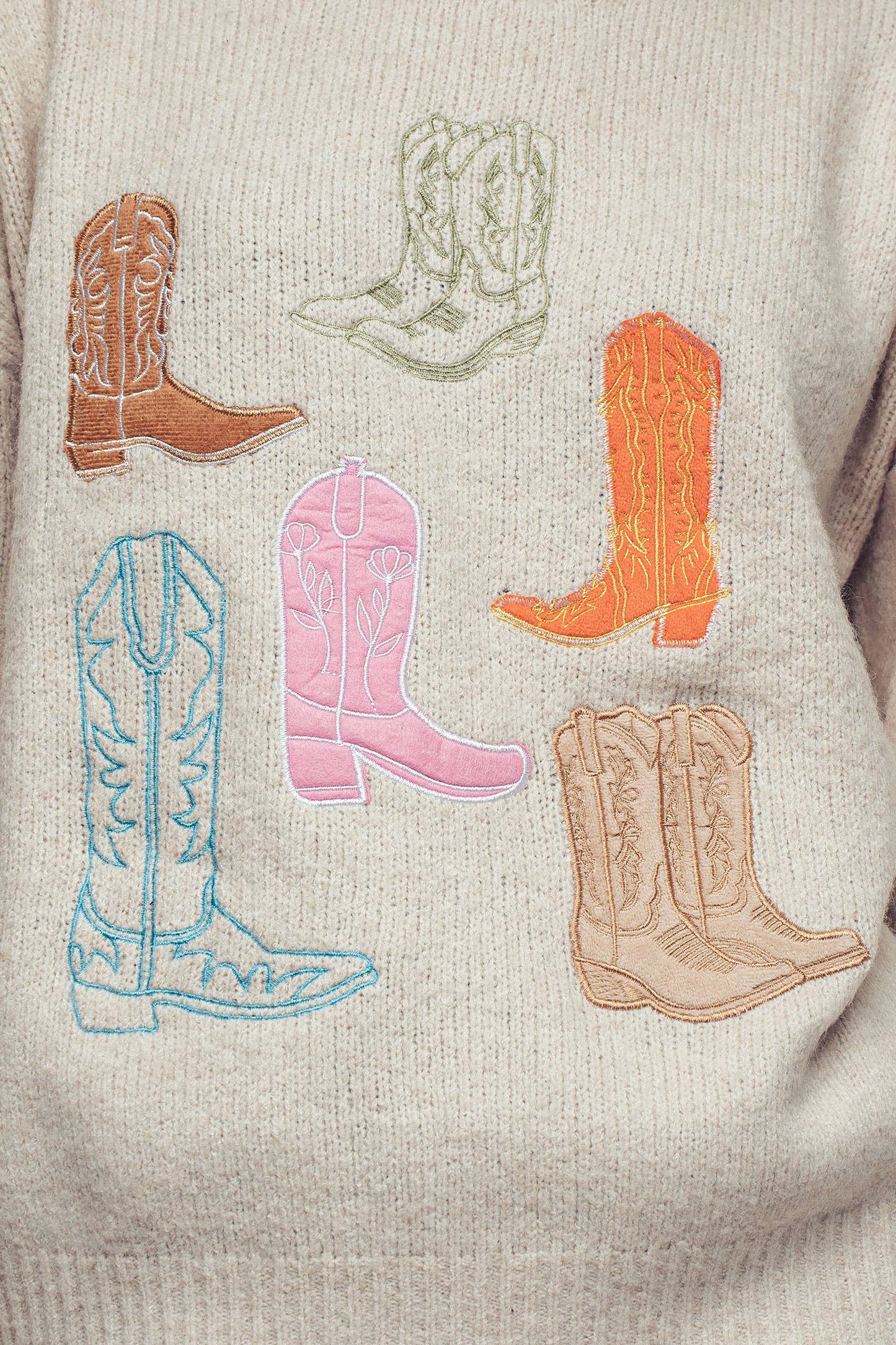 Western Embroidered Cowboy Boot Sweater