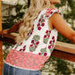 White Floral Print Contrast Striped Trim Flutter Cotton Blouse