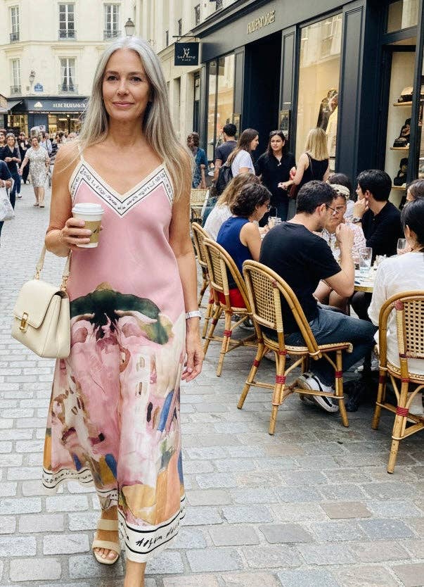 Italian Maxi Dress - BARBIE PINK – Watercolour print, Made in Italy, Polyester: One size
