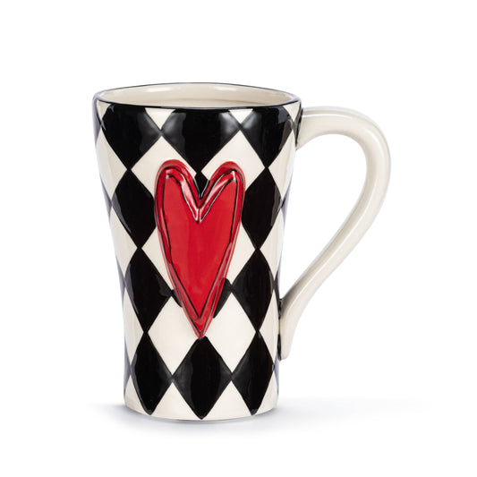 Diamond Checker Red Heart Mug - 15oz