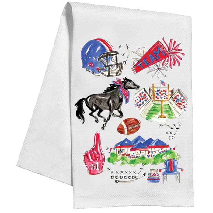Red & Blue Mustang Football Icons Kitchen Towel