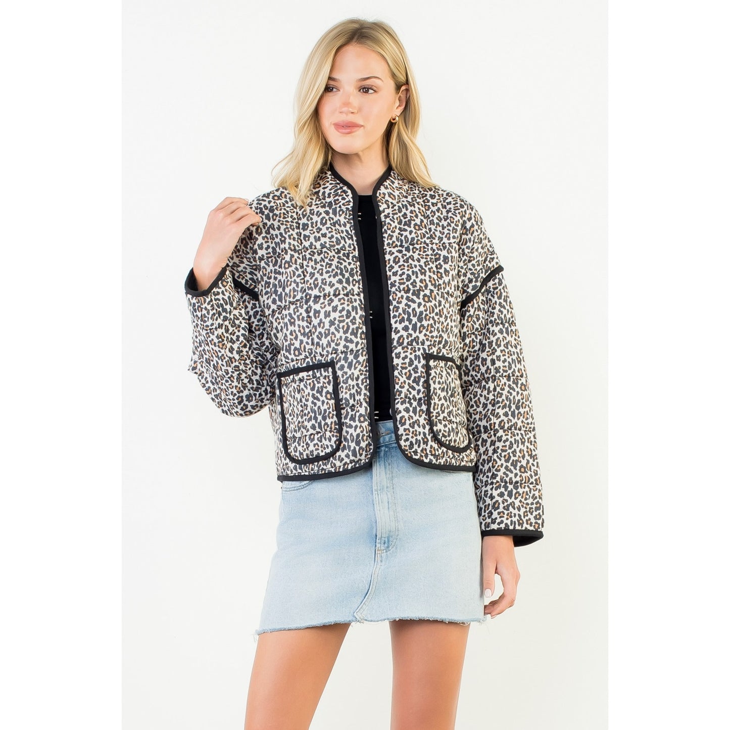 Leopard print puffer quilted jacket