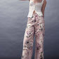 Rose Print High-Rise Denim Pants