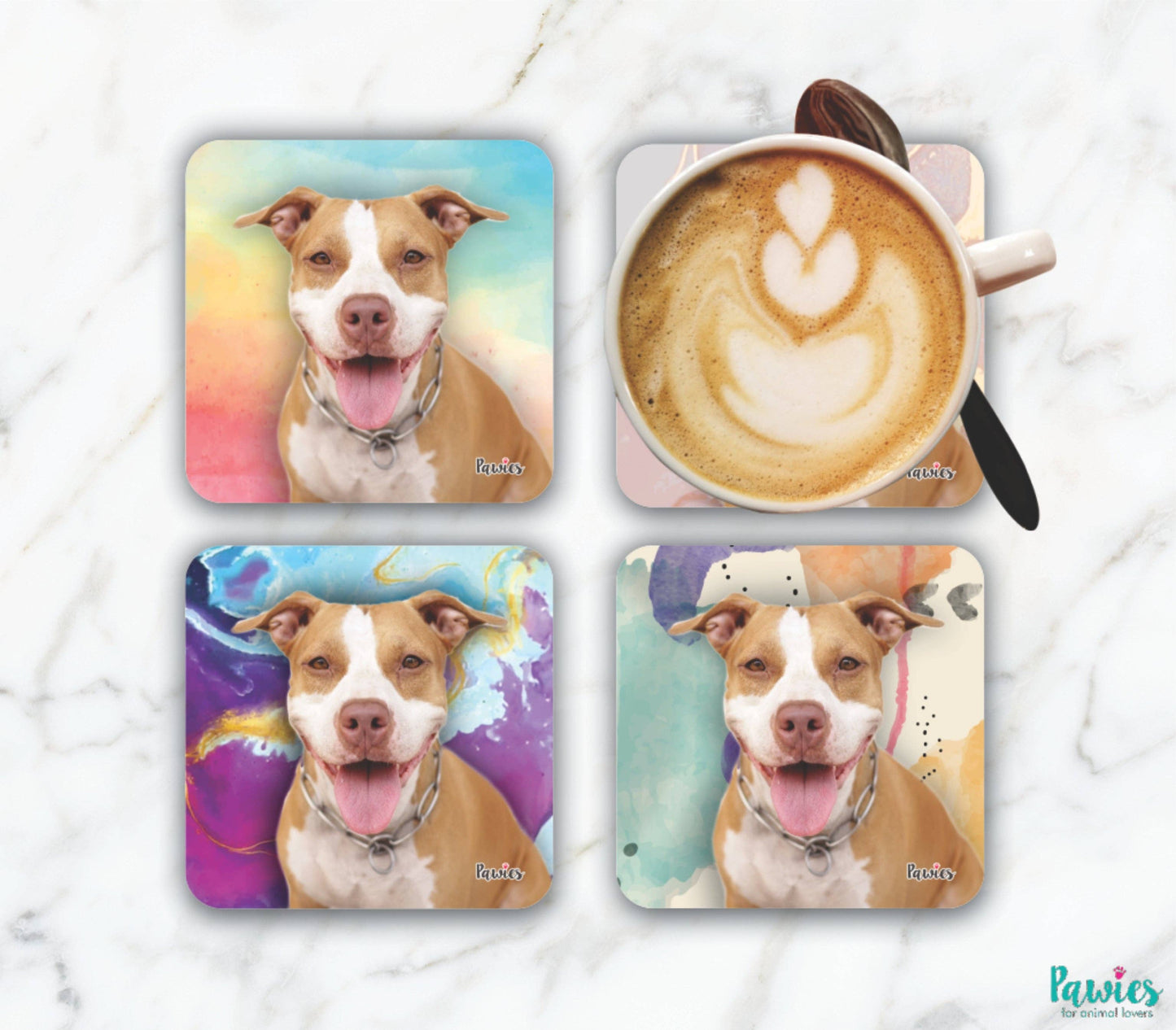 Pit bull Yellow Set of 4 Coasters