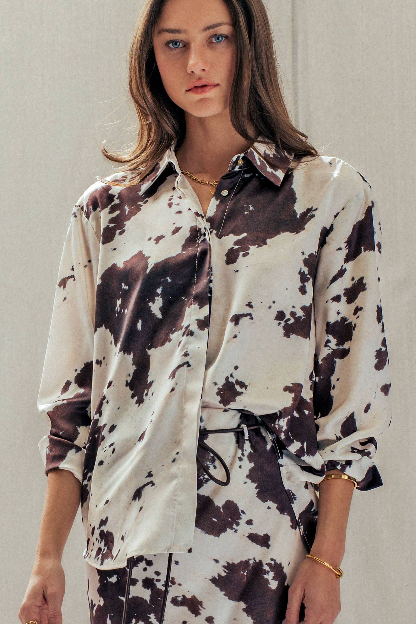 Cowhide Print Button-Down Shirt