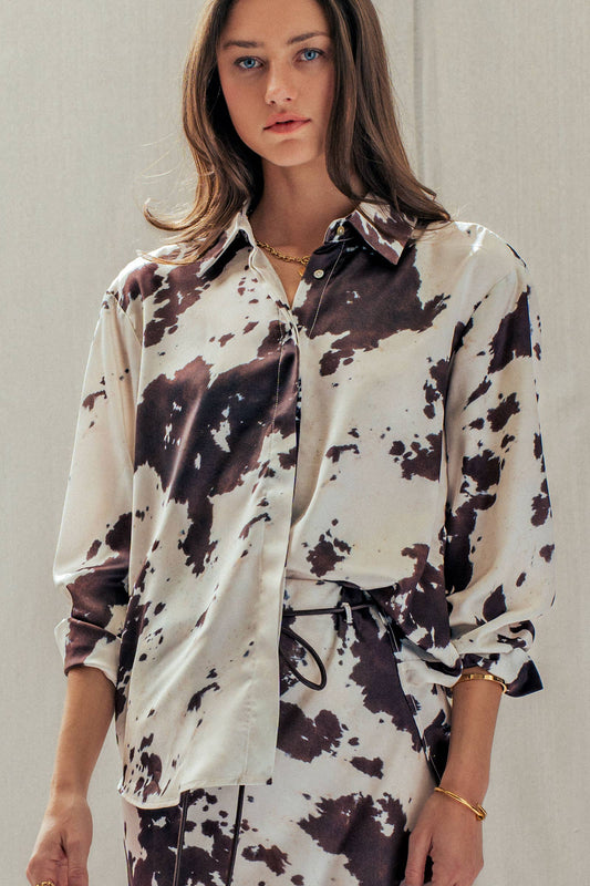 Cowhide Print Button-Down Shirt