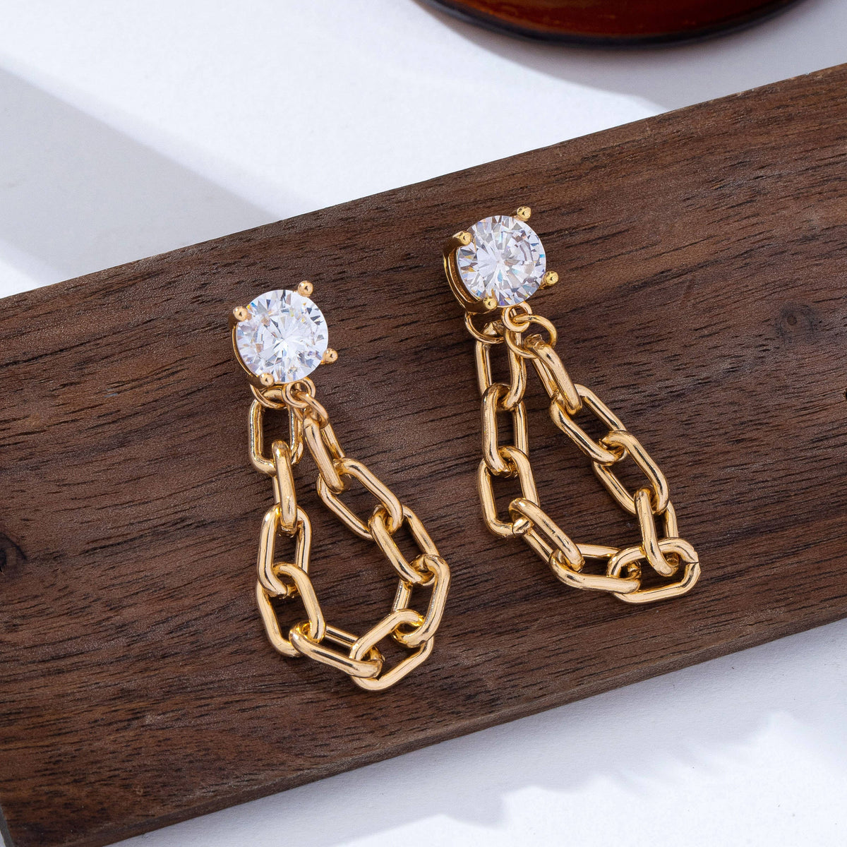 Crystal Stud Hoop and Drop Link Earrings | Gold