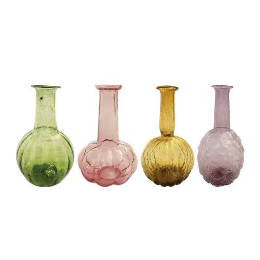 Hand-Blown Recycled Glass Vases, 4 Styles, Set of 4 (Each One Will Vary)