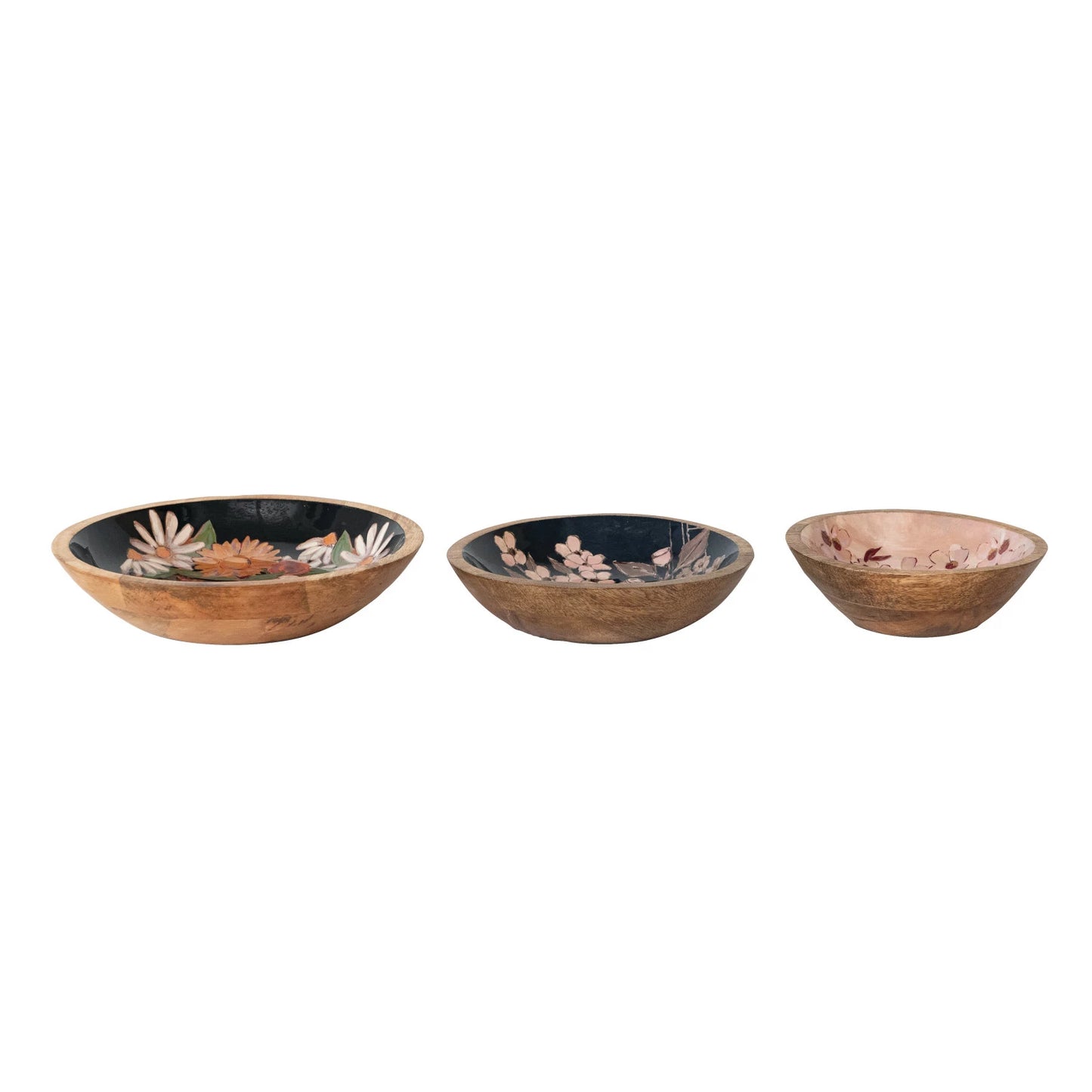 Enameled Mango Wood Bowls Set of 3
