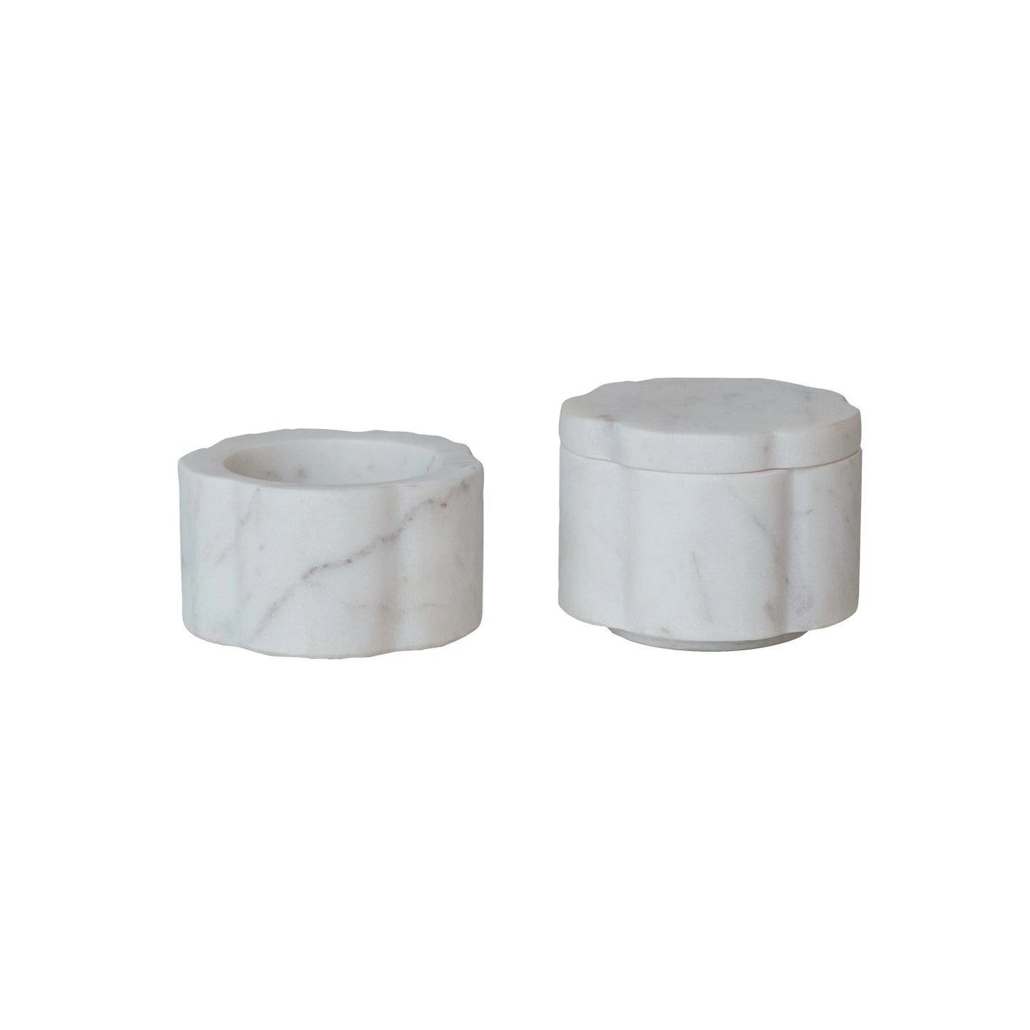 Marble Scalloped Stackable Pinch Pots w/ Lid, Set of 2