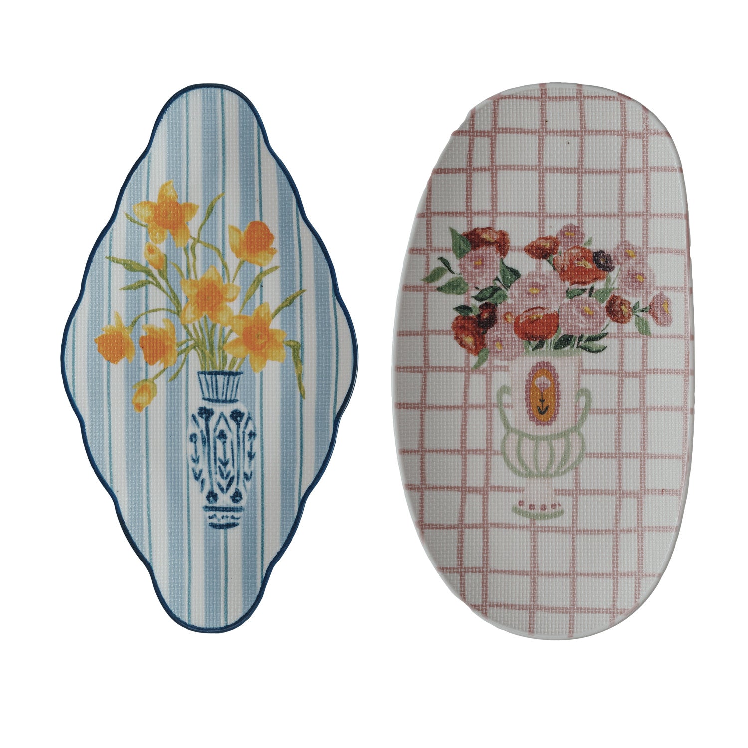 Textured Stoneware Plate w/ Flowers in Vase, 2 Styles ©