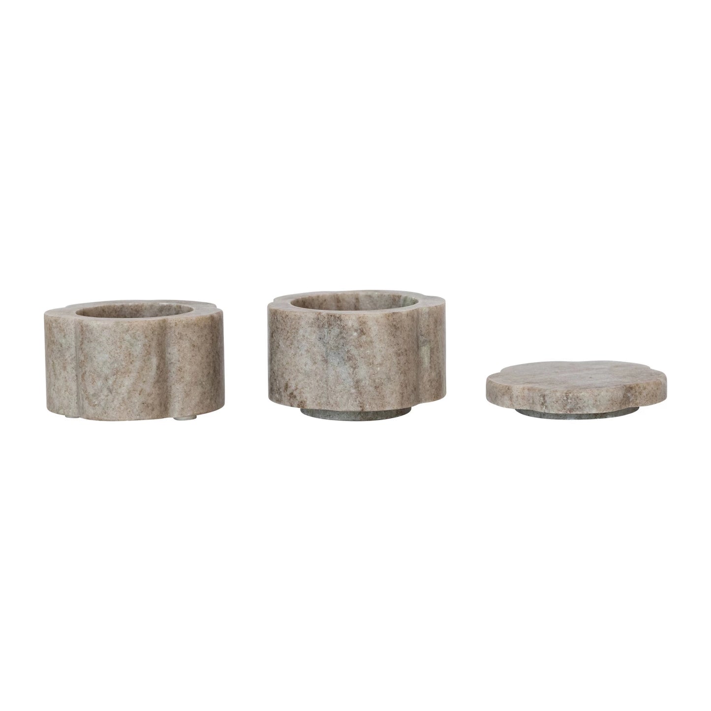 Marble Scalloped Stackable Pinch Pots with Lid, Set of 2