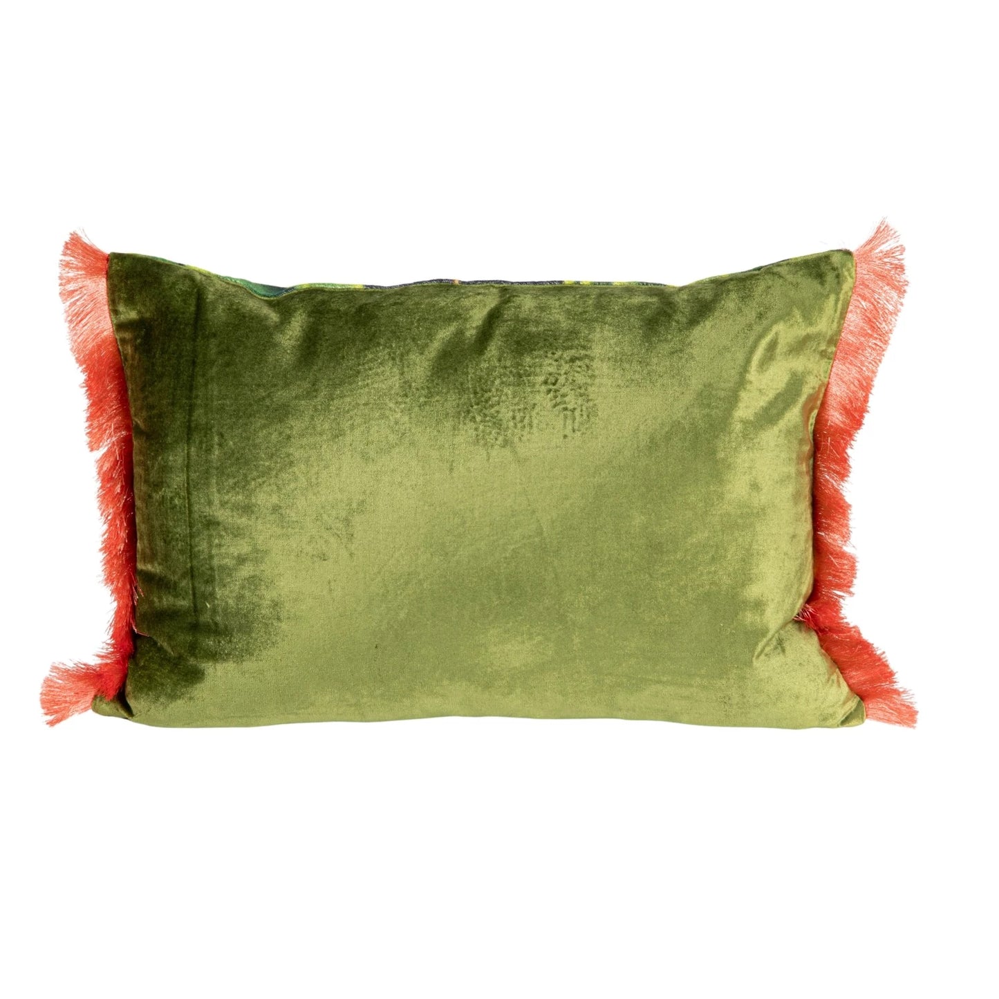Cotton Blend Velvet Printed Lumbar Pillow with Eyelash Fringe