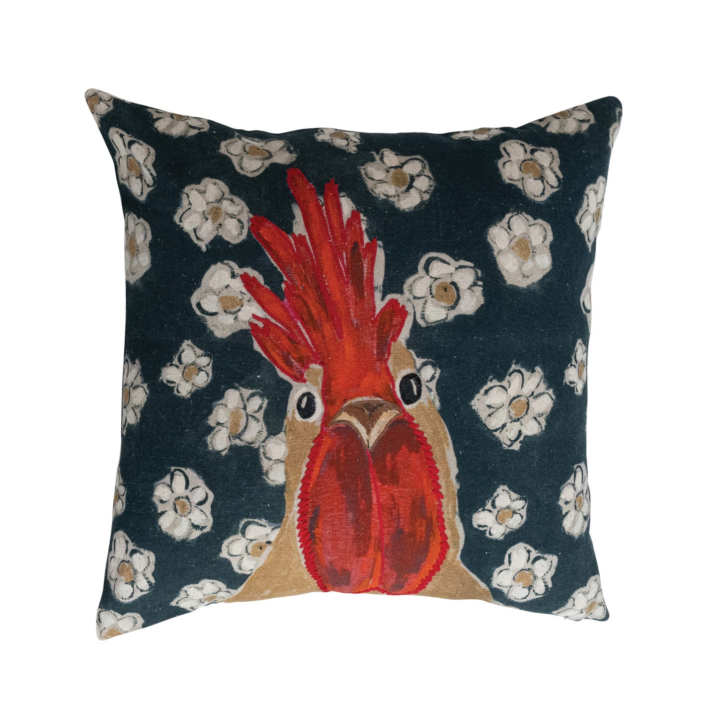20" Square Cotton & Linen Printed Pillow with Embroidery ©