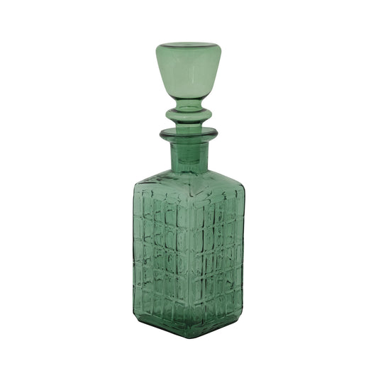28 oz. Embossed Glass Decanter with Stopper & Grid Pattern, Dark Green