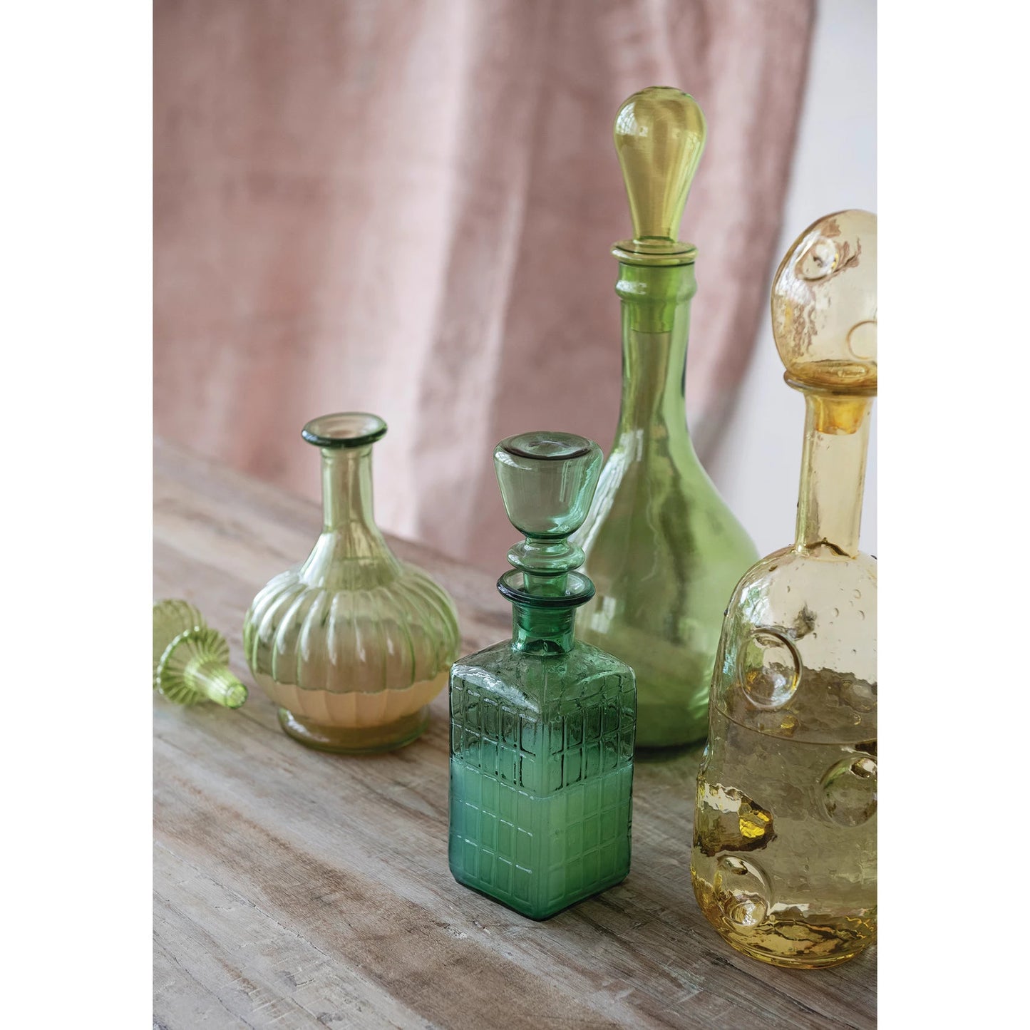 40 oz. Glass Ribbed Decanter with Stopper, Green