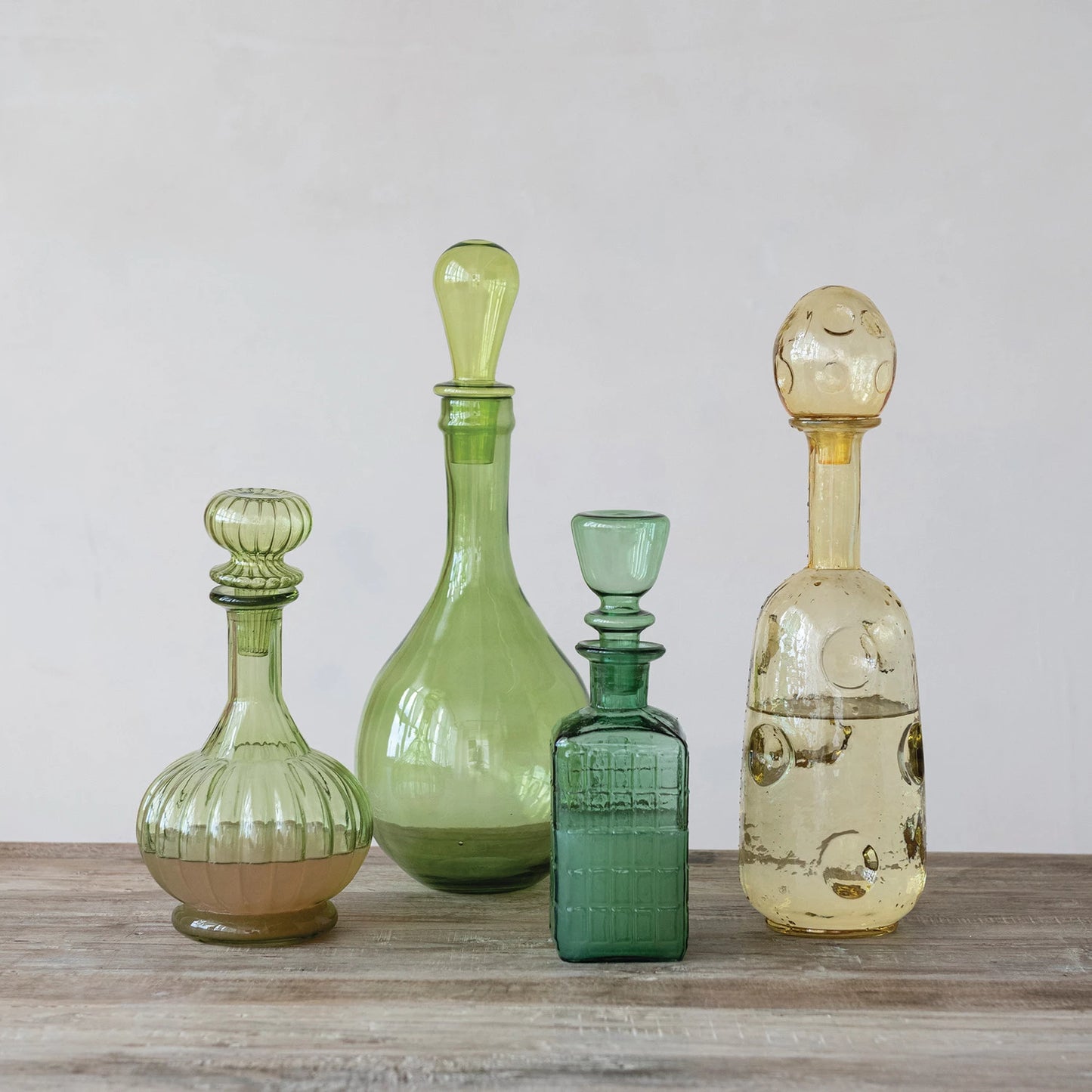 40 oz. Glass Ribbed Decanter with Stopper, Green