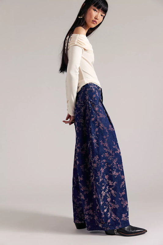 Free People Baggy Trouser Jean Flocked Meadow Floral
