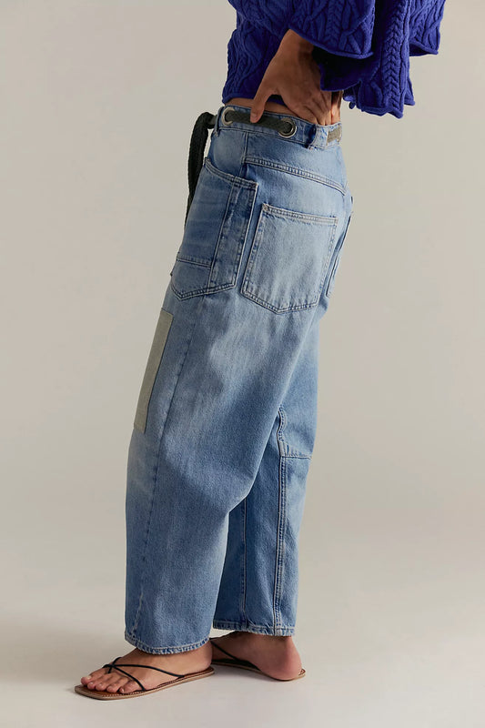 Free People Moxie Low Slung Pull on Barrel Jeans
