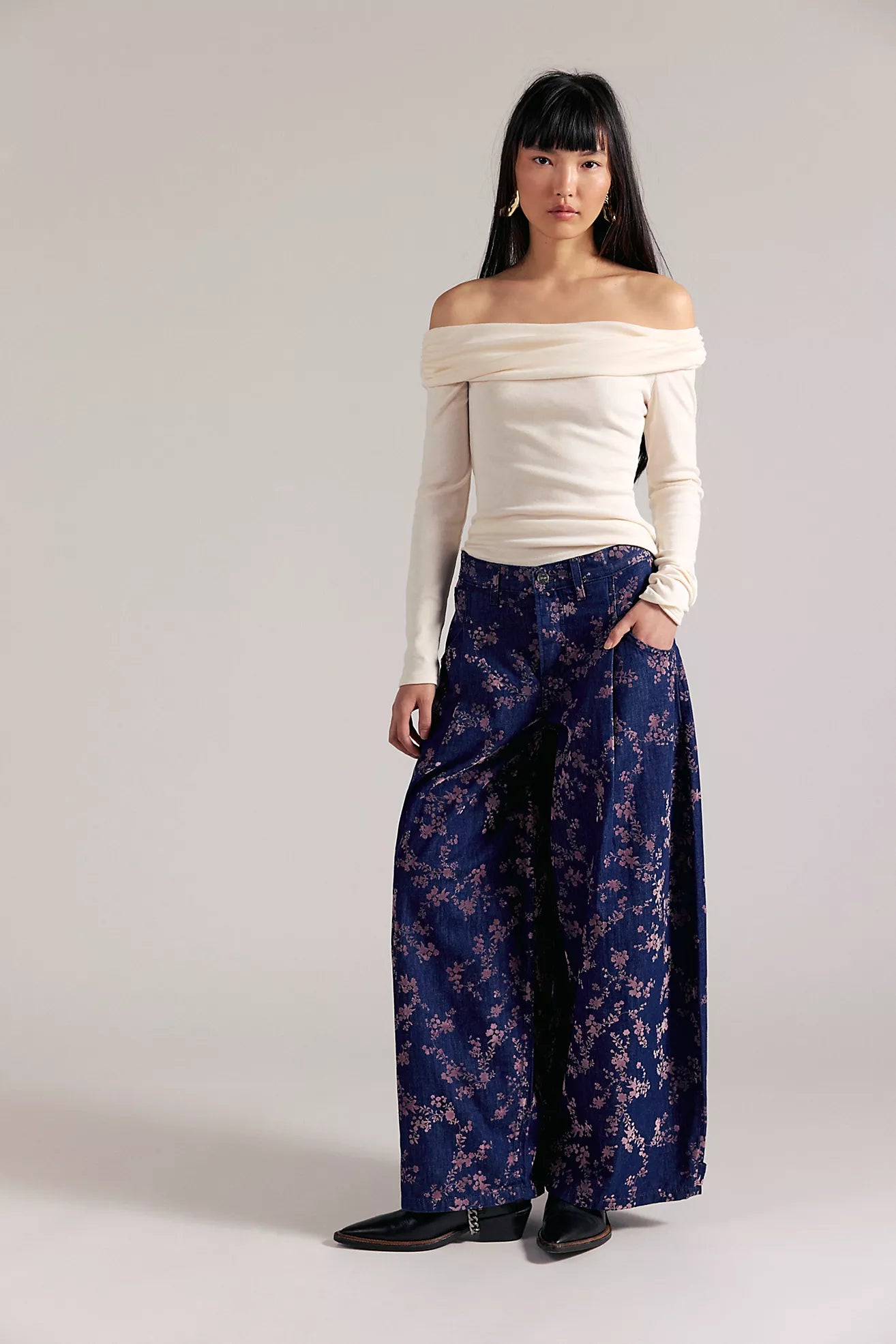 Free People Baggy Trouser Jean Flocked Meadow Floral