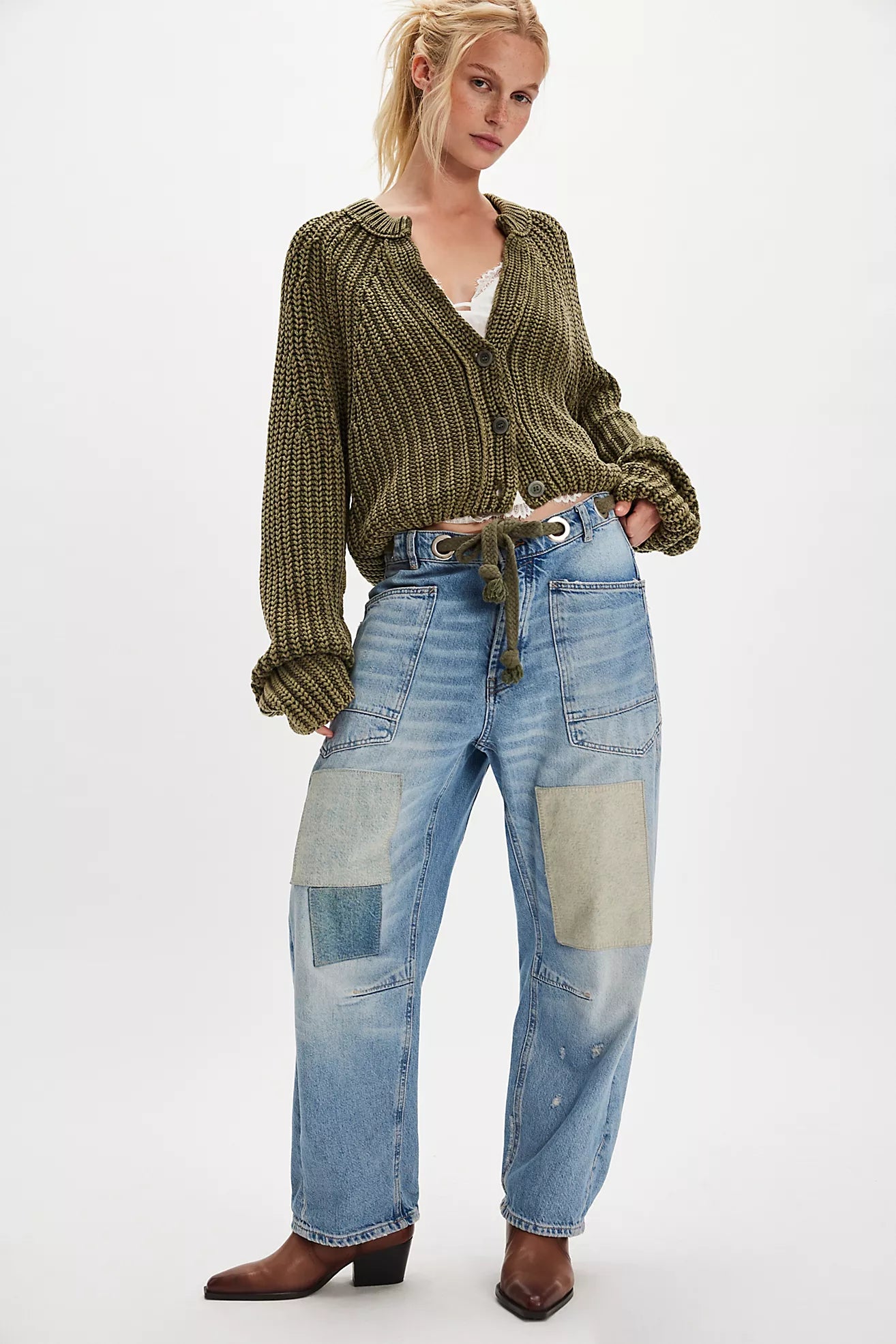 Free People Moxie Low Slung Pull on Barrel Jeans