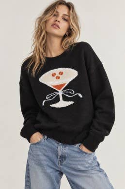 Martini Graphic Knit Sweater in Black