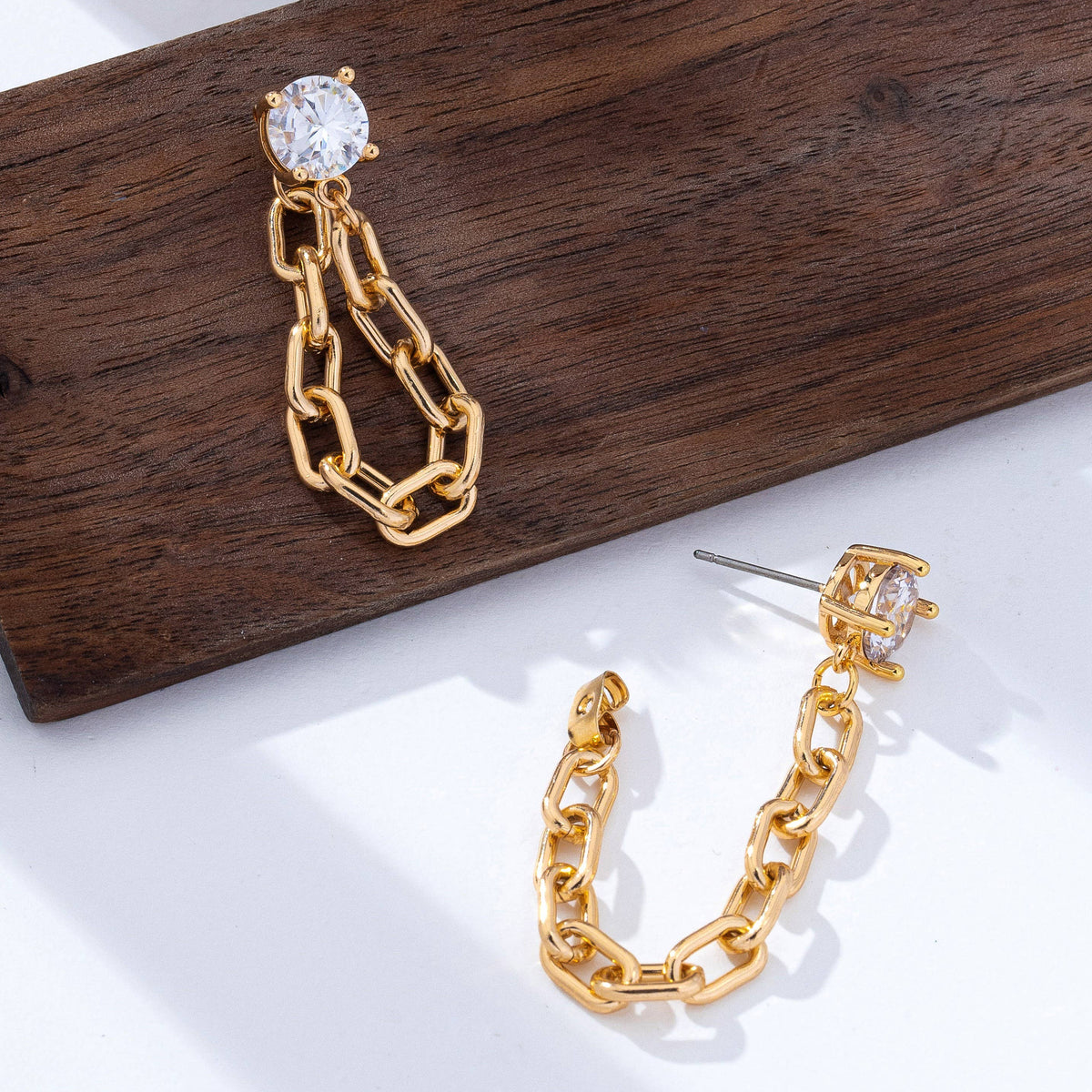 Crystal Stud Hoop and Drop Link Earrings | Gold