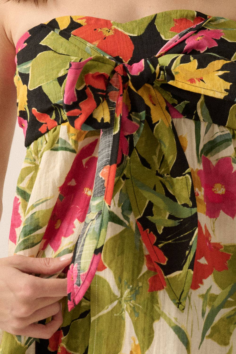 Two-Tone Floral Convertible Flyaway Halter Top