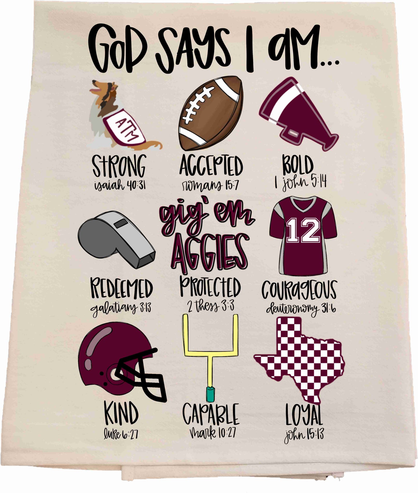 Aggie God Says Tea Towel