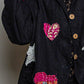Notched Collar Star & Heart Applique Relaxed Blazer Jacket: Black / S