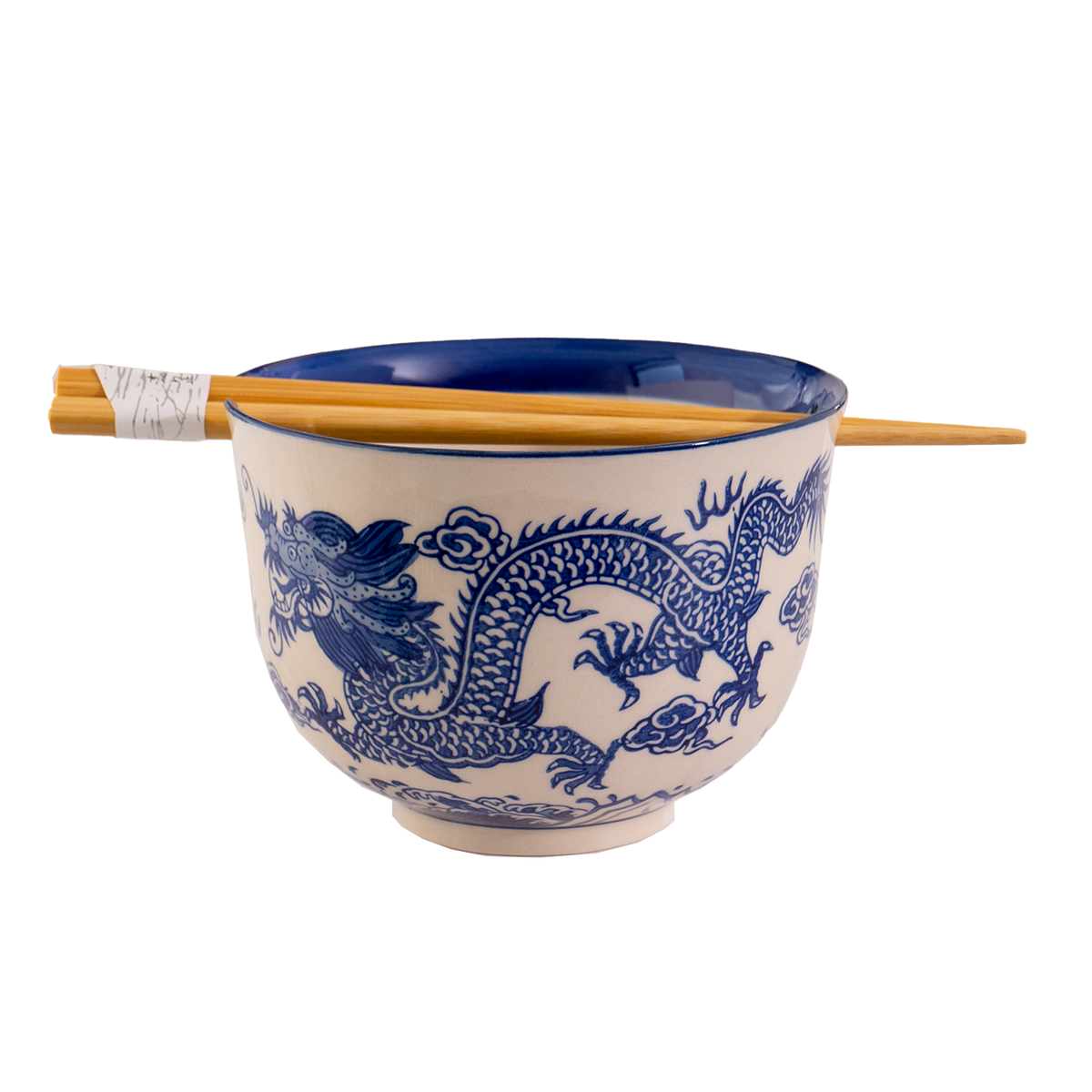 Blue Dragon Hand-Painted Bowl with Chopsticks (18 oz)