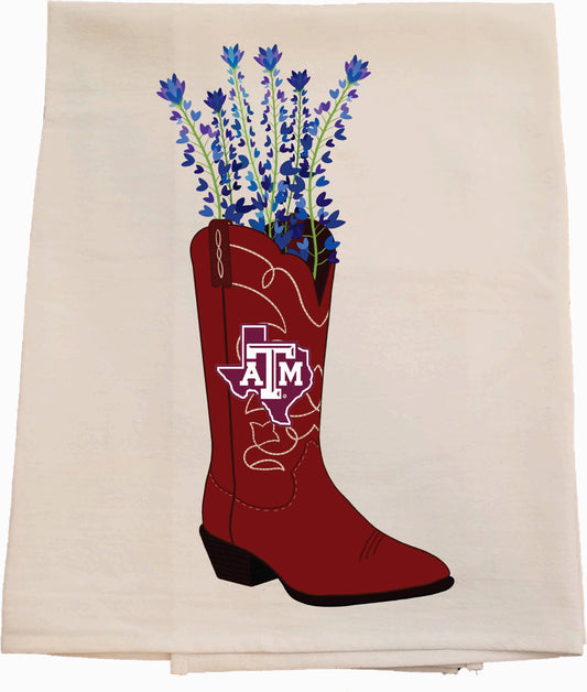 Aggie Bluebonnet Boot Tea Towel