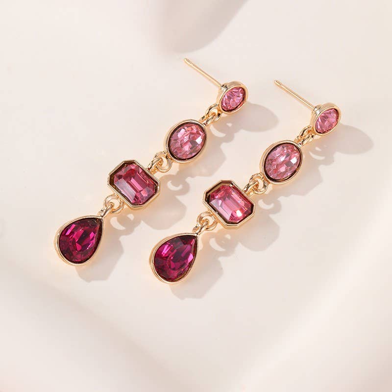4 Tier Drop Layer Rhinestone Earrings EMERALD