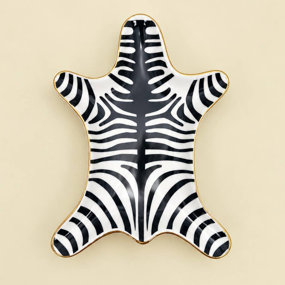 Zebra Print Ceramic Decorative Trinket Dish BLACK