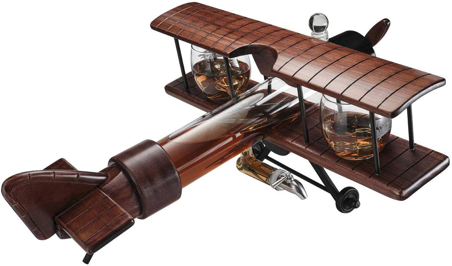 Whiskey Decanter and Glasses Airplane Set