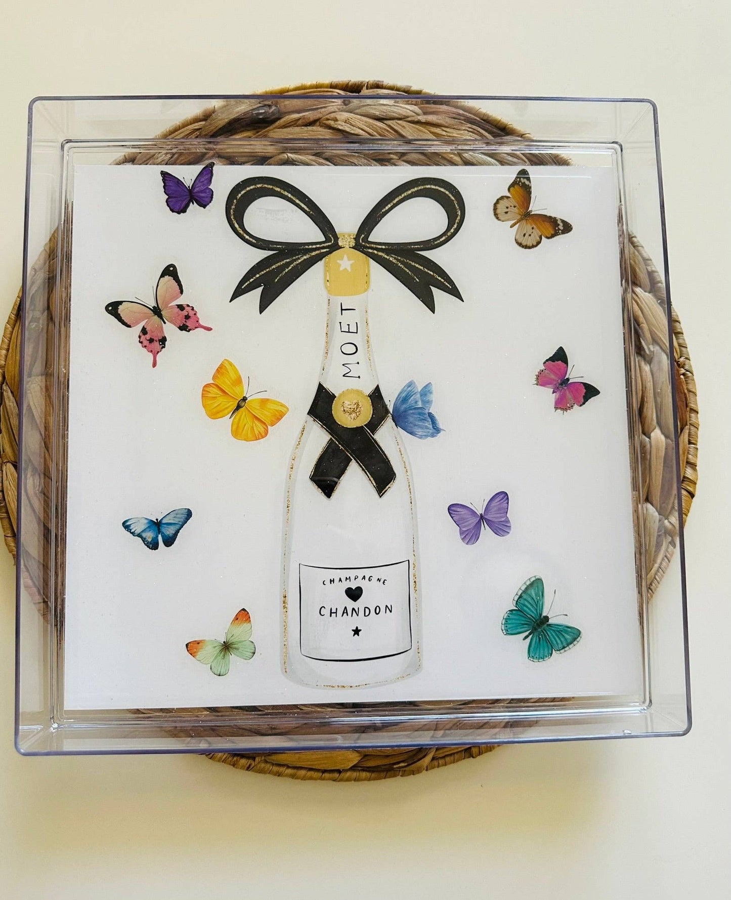 Monochrome Champagne & Butterfly  Tray