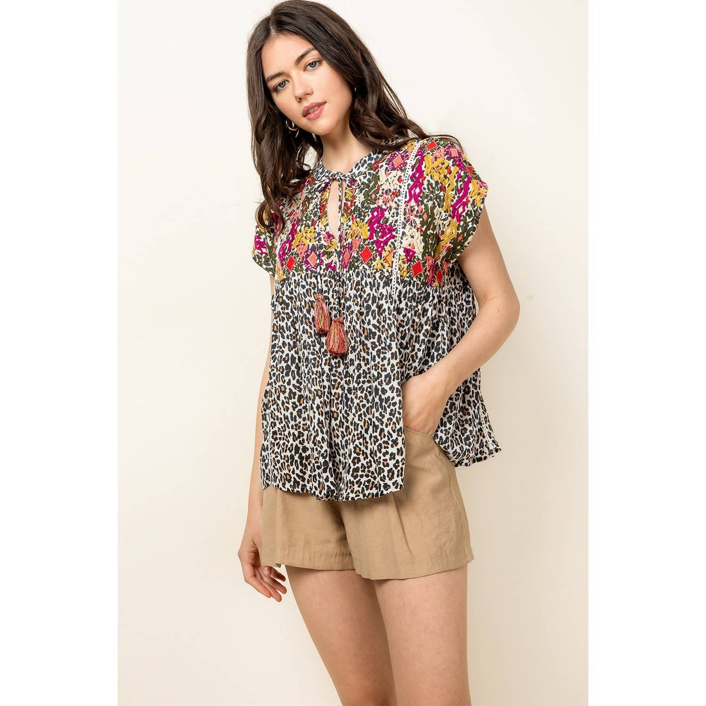 Embroidered Leopard Print Top