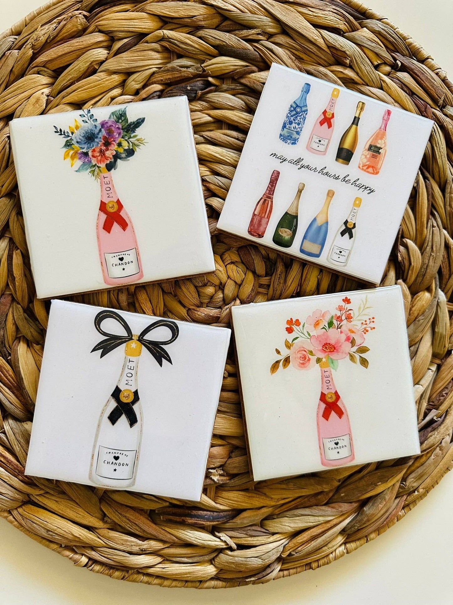 Champagne Themed Coaster Set