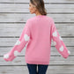 Fuzzy knit heart sweater: Pink