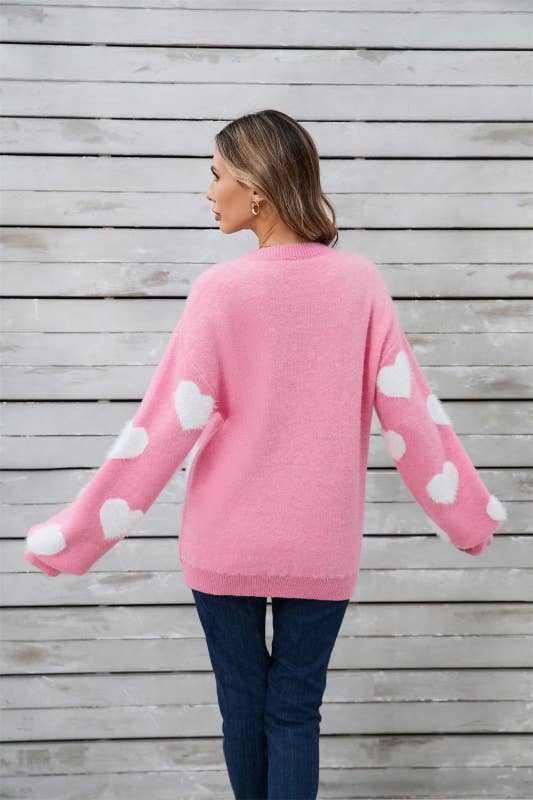 Fuzzy knit heart sweater: Pink