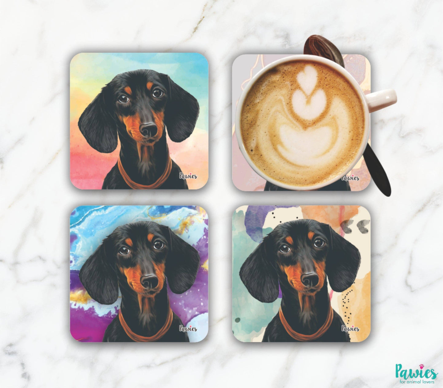 Dachshund Short Hair Black Set of 4 Coasters