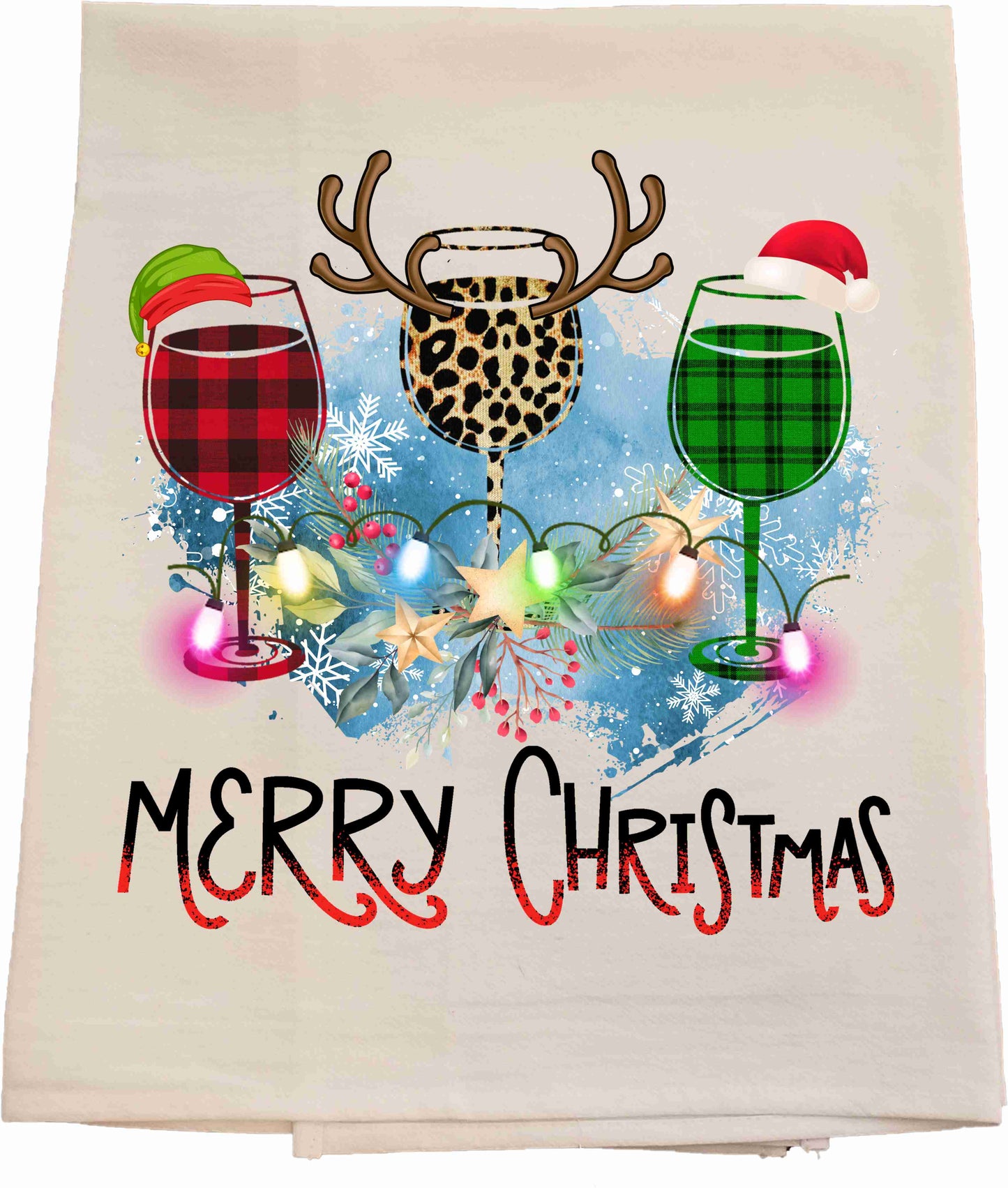 Merry Christmas Wine Tea Towel