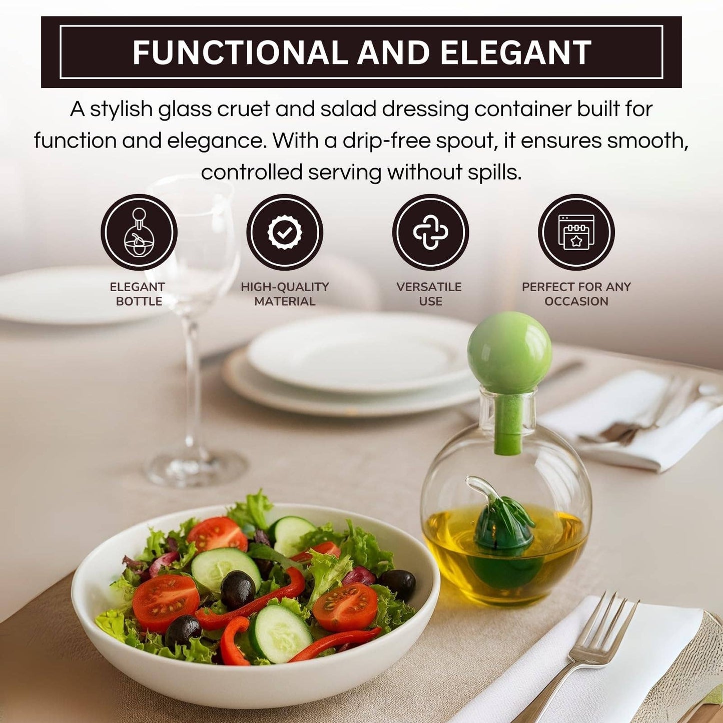 Olive Oil Dispenser Bottle 10oz Glass Cruet with Glass Olive